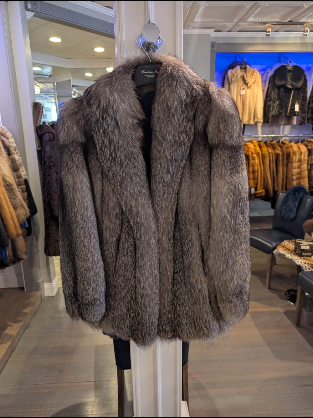 Premium Women's Silver-Gray Fur Coat by (unbranded)